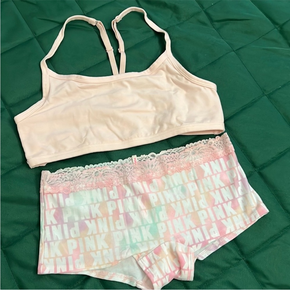 VS PINK strappy back brallette & matching boyshort